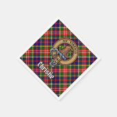 Clan Christie-Wappen über Tartan Serviette (Ecke)