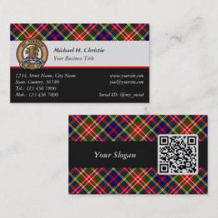 Clan Christie-Wappen über Tartan Visitenkarte
