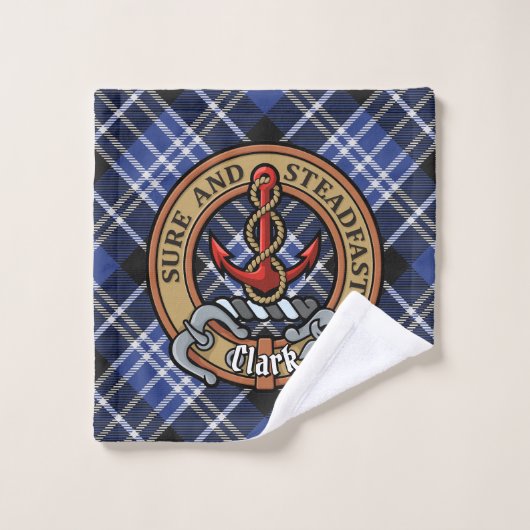Clan Clark Wappen über Tartan Badhandtuch Set (Waschlappen)