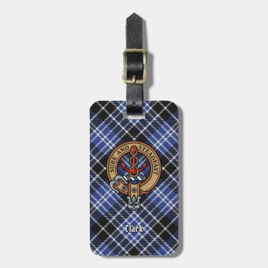 Clan Clark Wappen über Tartan Gepäckanhänger (Vorderseite vertikal)