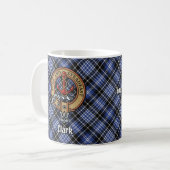 Clan Clark Wappen über Tartan Kaffeetasse (Vorderseite Links)