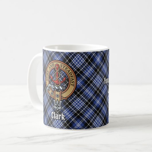 Clan Clark Wappen über Tartan Kaffeetasse (Vorderseite Links)