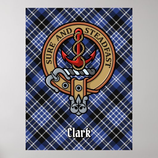 Clan Clark Wappen über Tartan Poster (Vorne)