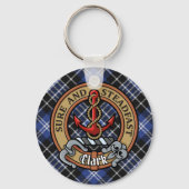 Clan Clark Wappen über Tartan Schlüsselanhänger (Vorderseite)