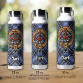 Clan Clark Wappen über Tartan Thermobecher