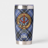 Clan Clark Wappen über Tartan Thermobecher (Vorderseite)