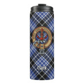 Clan Clark Wappen über Tartan Thermosbecher (Vorderseite)