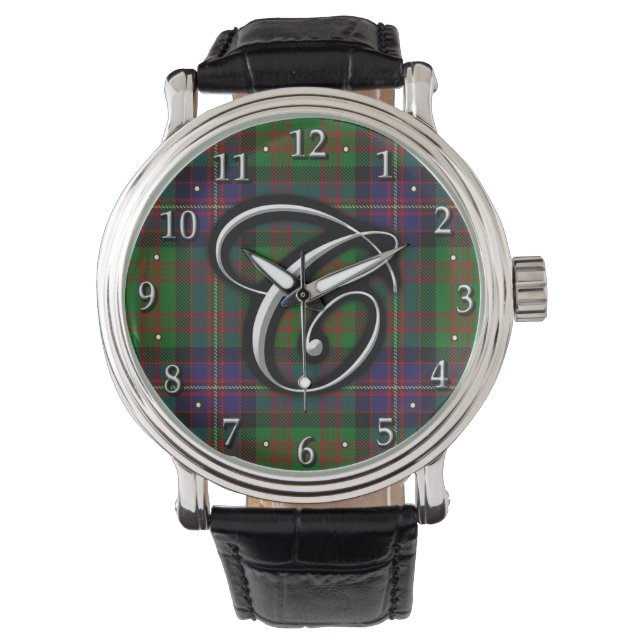 Clan Cochrane Cochran Letter C Monogram Tartan Armbanduhr (Vorderseite)