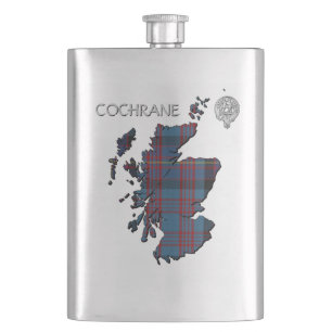 Clan Cochrane Wappen & Azure Tartan Karte Flachmann