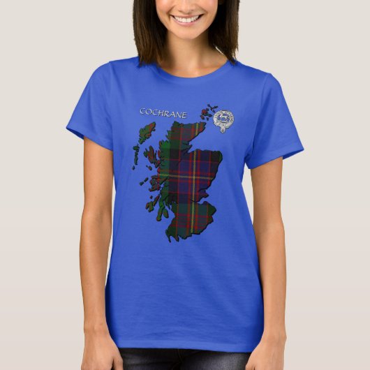 Clan Cochrane Wappen & Tartan Karte T-Shirt (Vorderseite)