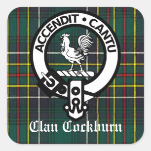 Clan Cockburn Wappen Abzeichen und Tartan Quadratischer Aufkleber