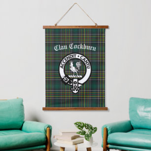 Clan Cockburn Wappen Abzeichen und Tartan Wandteppich Mit Holzrahmen