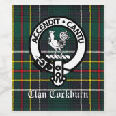 Clan Cockburn Wappen Abzeichen und Tartan Weinetikett (Einzelnes Label)