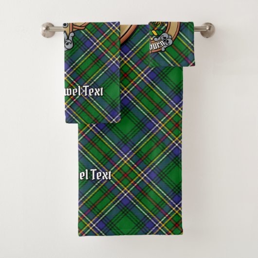Clan Cockburn Wappen über Tartan Badhandtuch Set (Insitu)