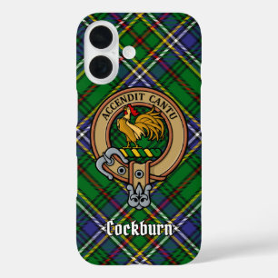 Clan Cockburn Wappen über Tartan iPhone 16 Hülle