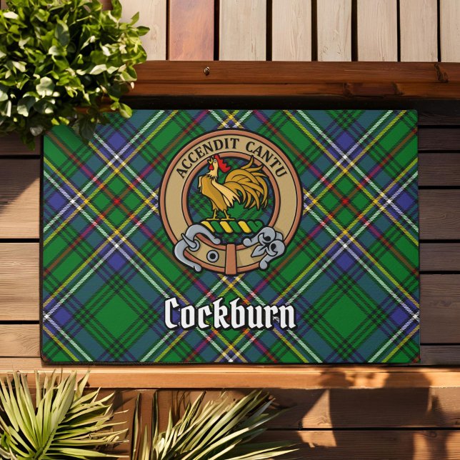 Clan Cockburn Wappen über Tartan Fußmatte (Von Creator hochgeladen)