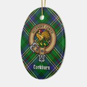 Clan Cockburn Wappen über Tartan Keramik Ornament (Links)