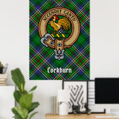 Clan Cockburn Wappen über Tartan Poster (Heimbüro)