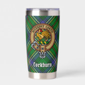 Clan Cockburn Wappen über Tartan Thermobecher (Vorderseite)