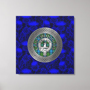 Clan Colquhoun Wappen & Tartan Knot on Thistle Leinwanddruck