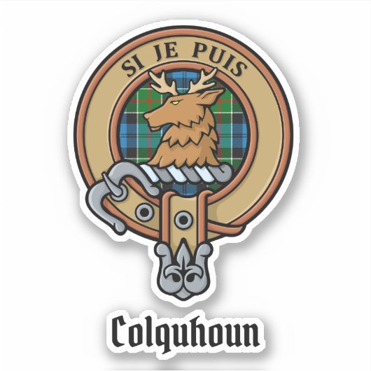 Clan Colquhoun Wappen über Tartan Aufkleber (Vorderseite)