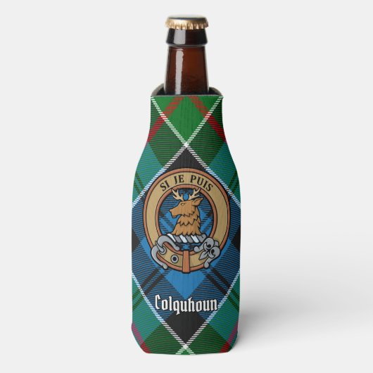Clan Colquhoun Wappen über Tartan Flaschenkühler (Flaschenvorderseite)