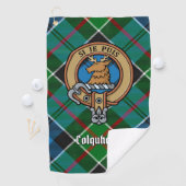Clan Colquhoun Wappen über Tartan Golfhandtuch (Insitu)