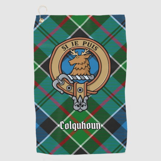 Clan Colquhoun Wappen über Tartan Golfhandtuch (Vorderseite)