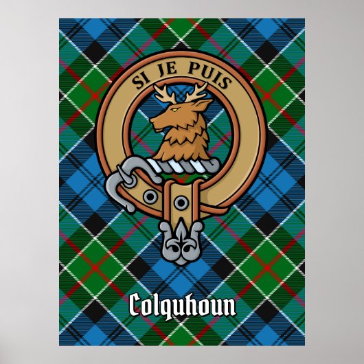 Clan Colquhoun Wappen über Tartan Poster (Vorne)
