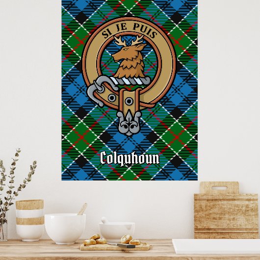 Clan Colquhoun Wappen über Tartan Poster (Küche)