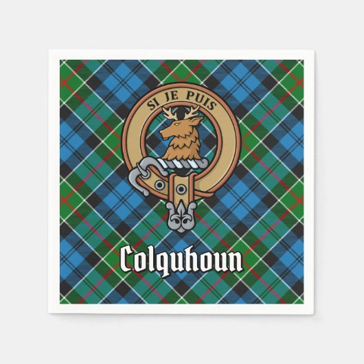 Clan Colquhoun Wappen über Tartan Serviette (Vorderseite)