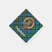 Clan Colquhoun Wappen über Tartan Serviette (Ecke)
