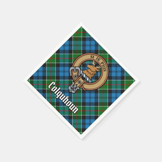Clan Colquhoun Wappen über Tartan Serviette (Ecke)