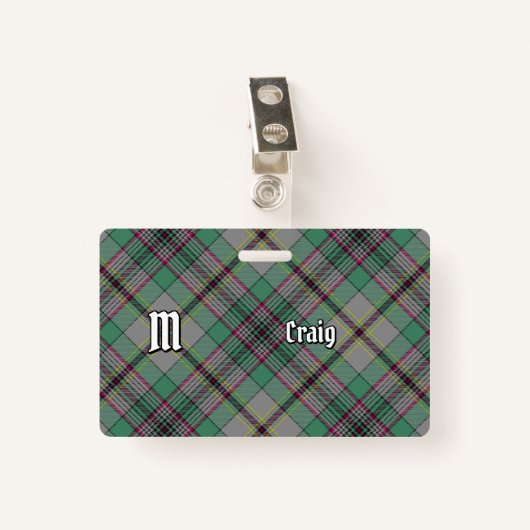 Clan Craig Tartan Abzeichen Ausweis (Vorderseite mit Klammer)