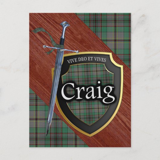 Clan Craig Tartan Sword & Shield Postkarte (Vorderseite)