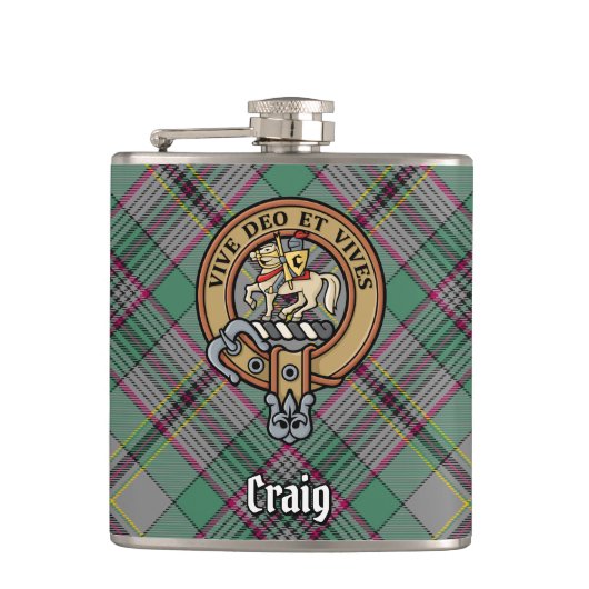 Clan Craig Wappen über Tartan Flachmann (Vorderseite)