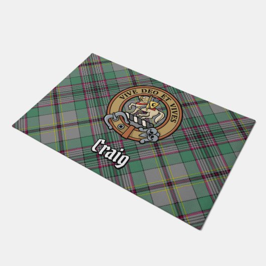 Clan Craig Wappen über Tartan Fußmatte (Schrägansicht)