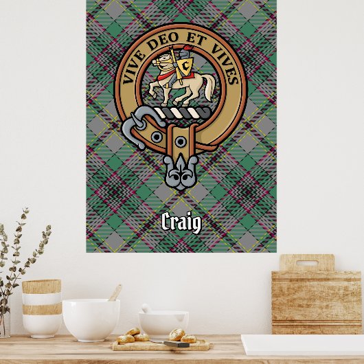 Clan Craig Wappen über Tartan Poster (Küche)