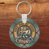 Clan Craig Wappen über Tartan Schlüsselanhänger (Vorderseite)