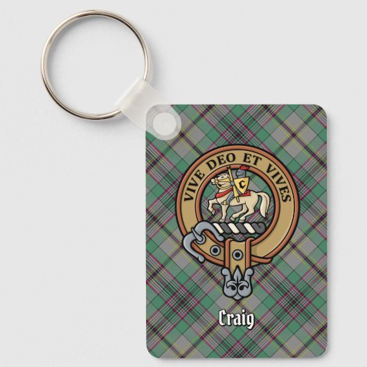 Clan Craig Wappen über Tartan Schlüsselanhänger (Vorderseite)