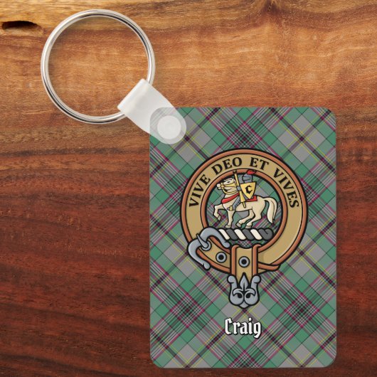 Clan Craig Wappen über Tartan Schlüsselanhänger (Vorderseite)