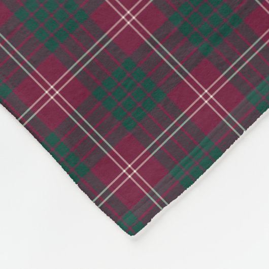 Clan Crawford Dark Red und Green Tartan Fleecedecke (Ecke)