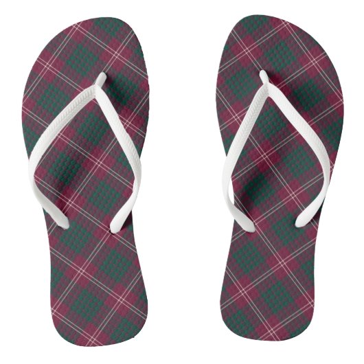 Clan Crawford Tartan Dark Red and Green Kariert Badesandalen (Fußbett)