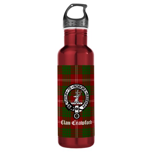 Clan Crawford Wappen Tartan Edelstahlflasche (Vorderseite)