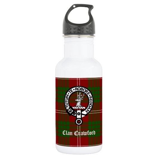 Clan Crawford Wappen Tartan Edelstahlflasche (Vorderseite)