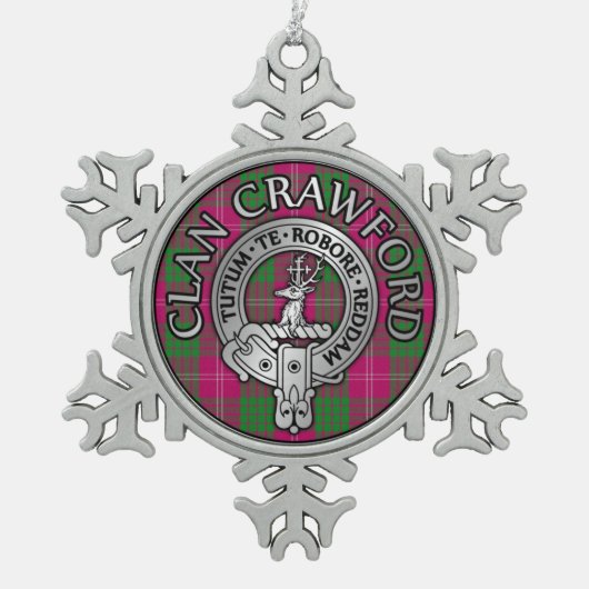 Clan Crawford Wappen & Tartan Schneeflocken Zinn-Ornament (Vorderseite)