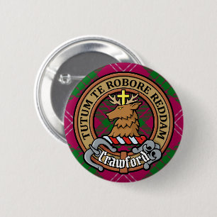 Clan Crawford Wappen über Tartan Button