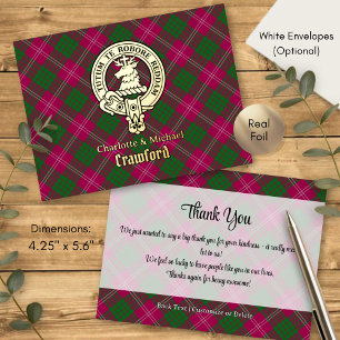 Clan Crawford-Wappen über Tartan Folie Einladungspostkarte
