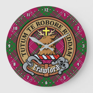 Clan Crawford Wappen über Tartan Große Wanduhr