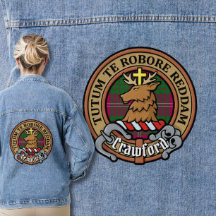 Clan Crawford Wappen über Tartan Jeansjacke